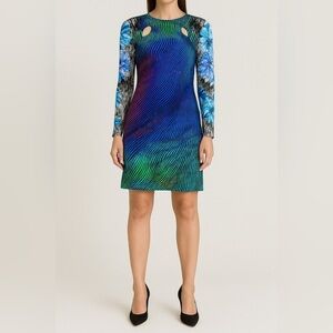 Peter Pilotto Vintage SILK LS floral print multicolour blue Black mini dress XS